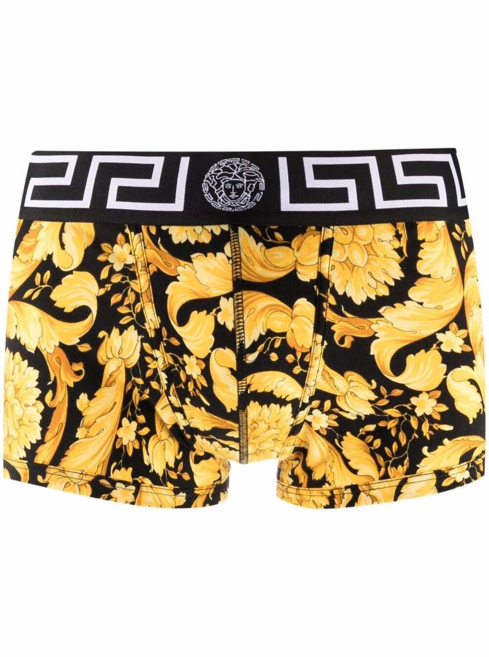 Black And Yellow Boxer Briefs With Branded Waistband Barocco Print Stretch Cotton Man Elastan Underwear