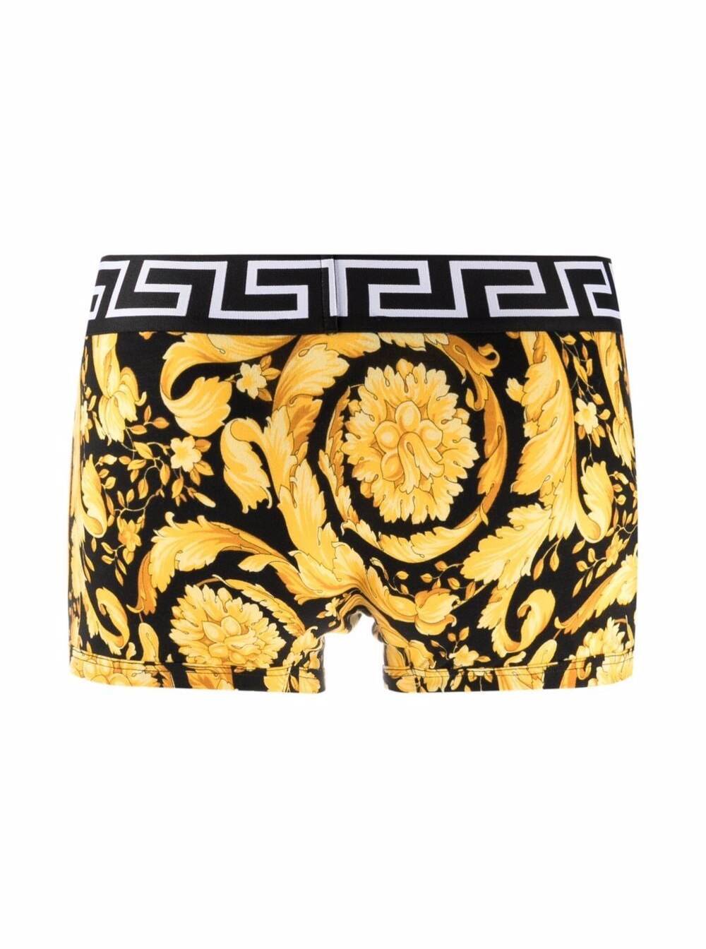 Black And Yellow Boxer Briefs With Branded Waistband Barocco Print Stretch Cotton Man Elastan Underwear