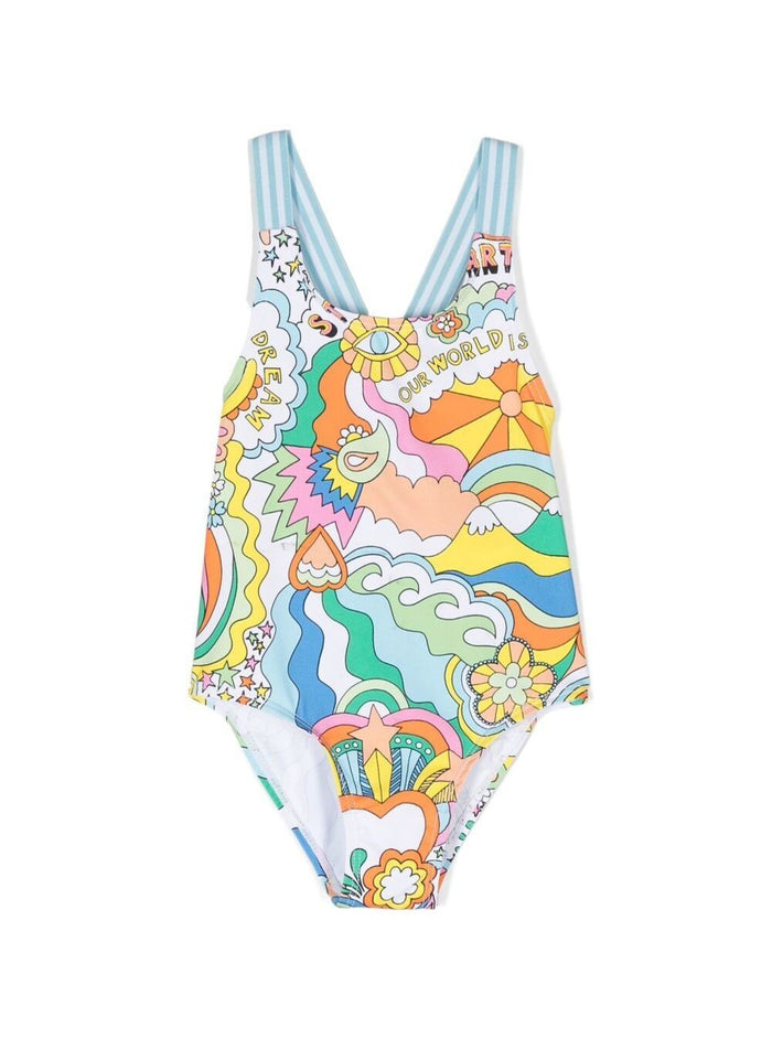 Graphic Print Swimsuit Multicolored Technical Fabric Girl Polyamide Elastane Beachwear