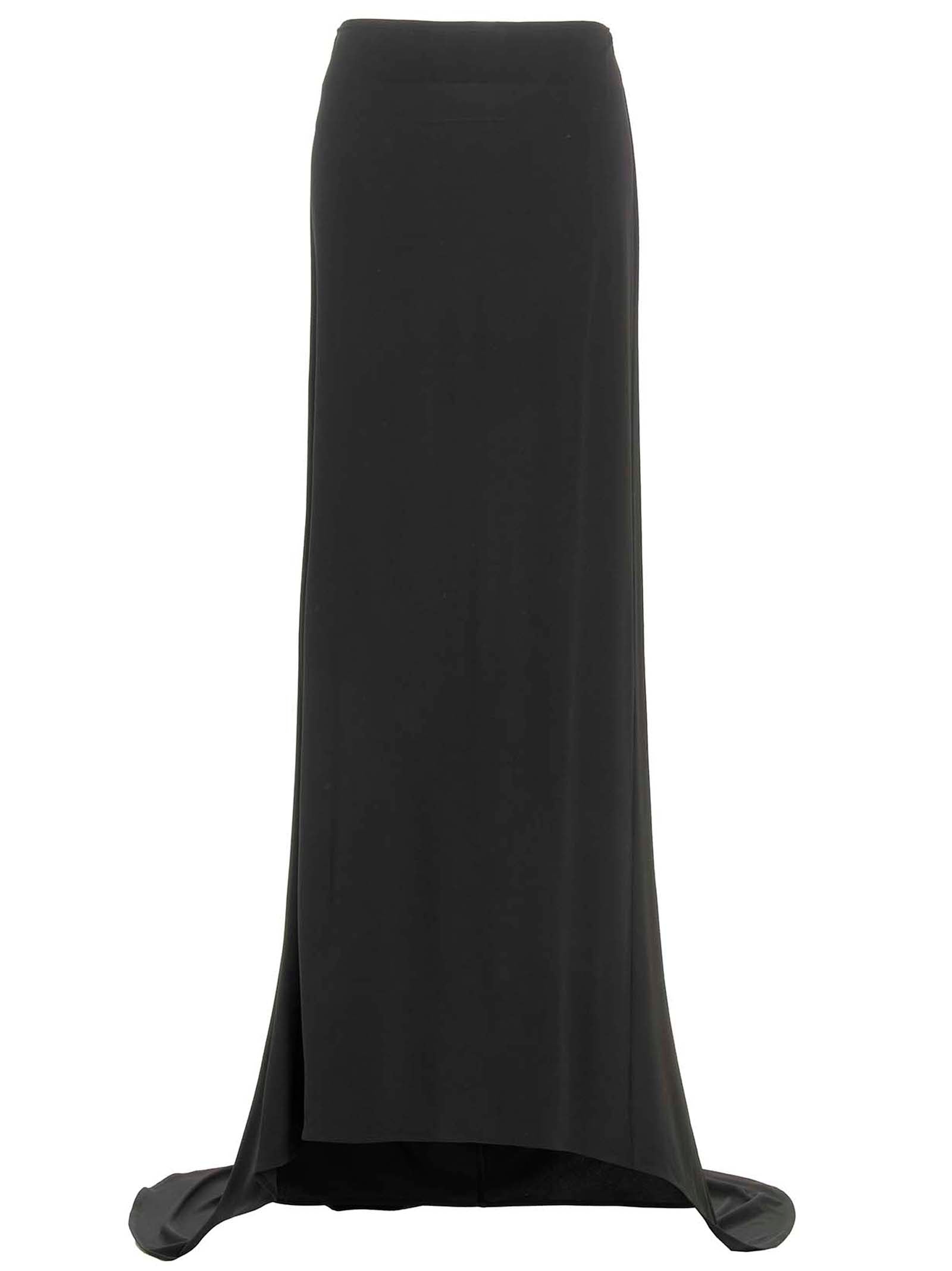 Asymmetrical Long Skirt Black Viscose Elastane