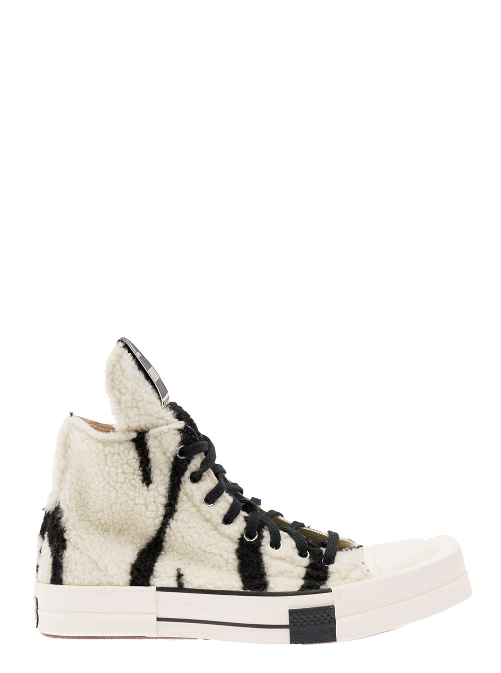 Black And White Shearling Sneakers Cotton Woman