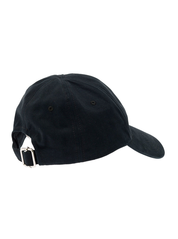 Black Baseball Cap With Contrasting Logo Embroidery Cotton Woman Hats And Gloves