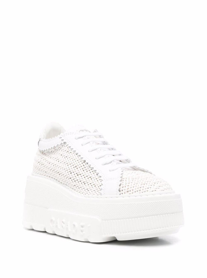 White Platform Sneakers Interwoven Design Polyurethane Woman Nappa