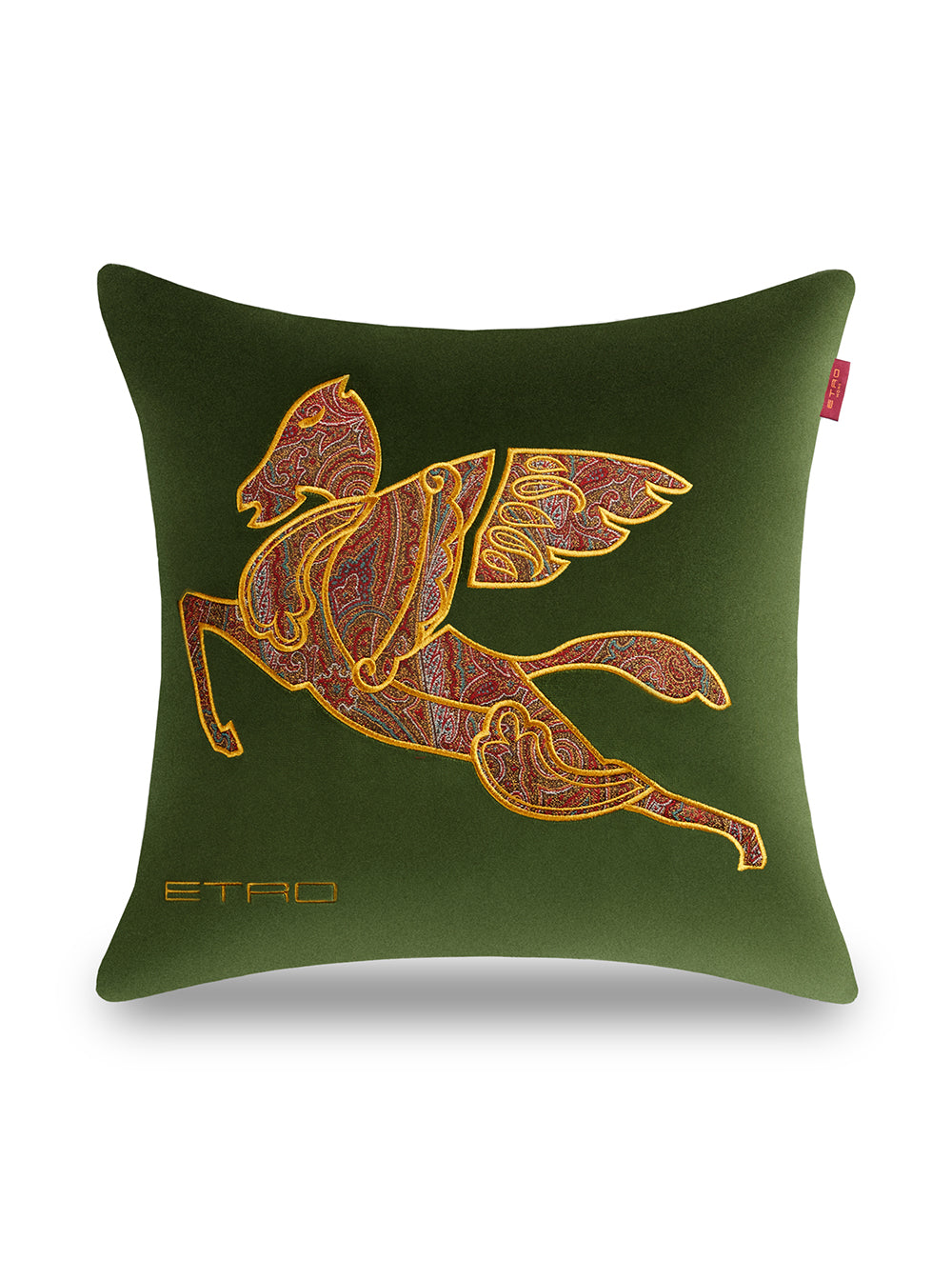 Green Cushion With Winged Horse Paisley Jacquard Fabric Home Cushions