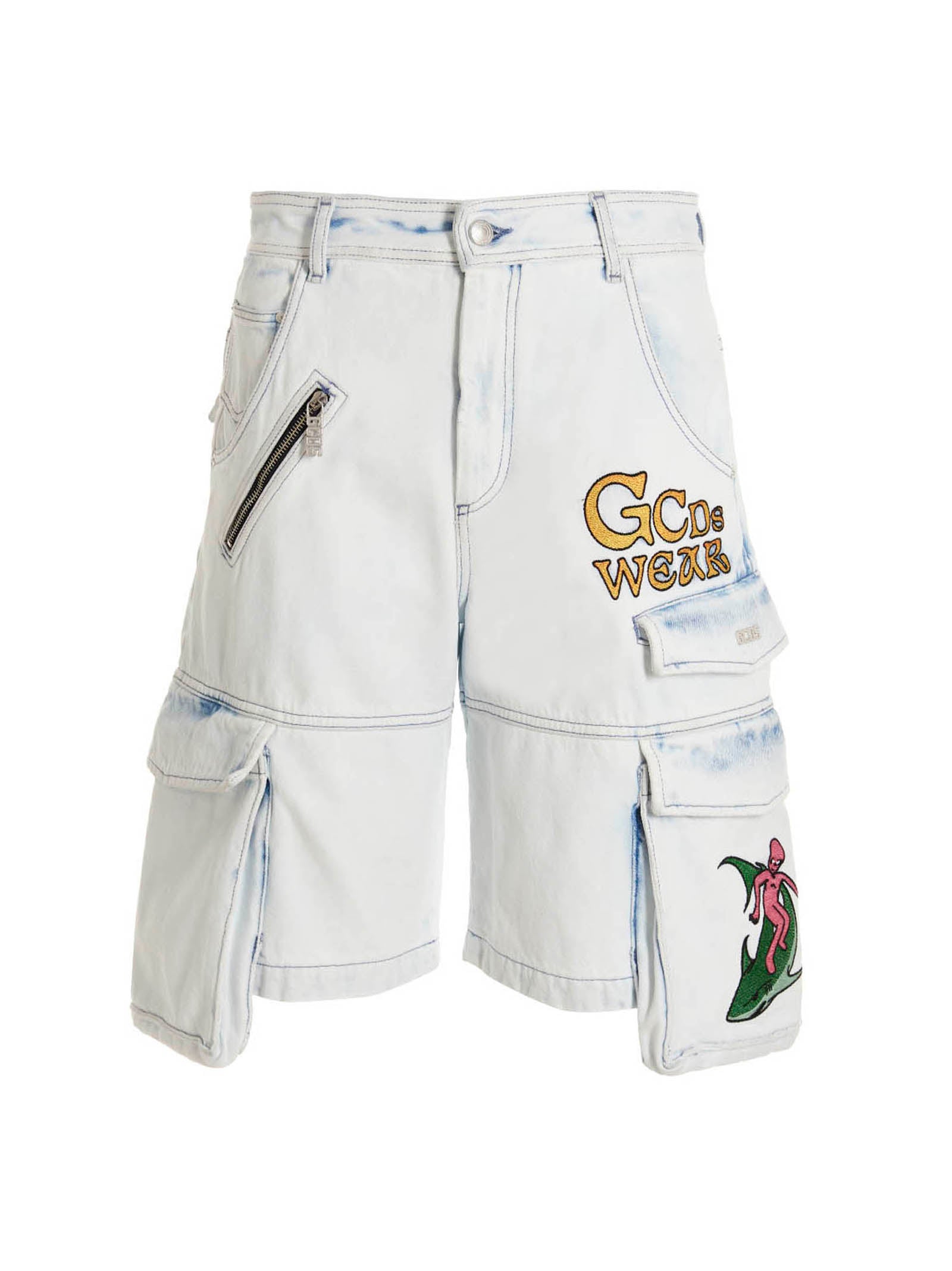 Bleached Embroidered Ultracargo bermuda shorts Light Blue Cotton Bermuda