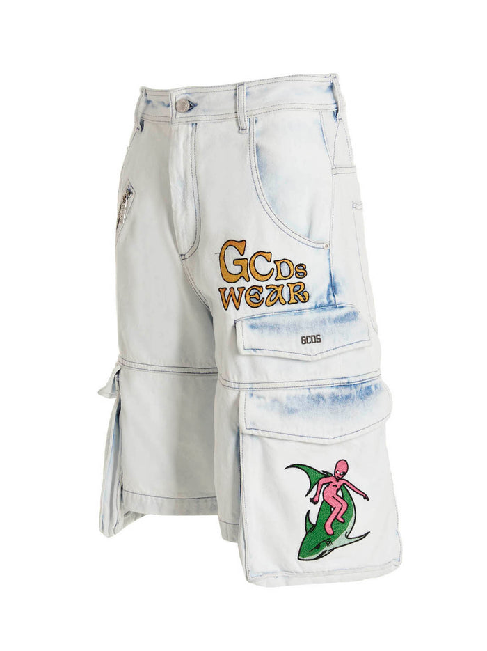 Bleached Embroidered Ultracargo bermuda shorts Light Blue Cotton Bermuda