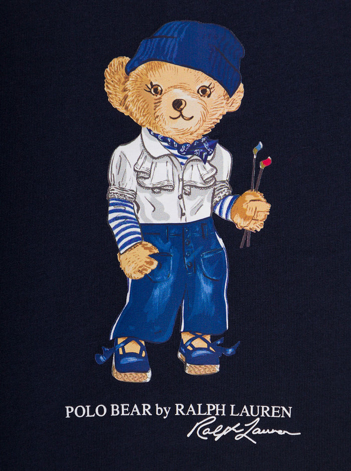 Blue Crewneck T-Shirt With Teddy Bear Print Cotton Girl Blu Tshirts And Polo Shirts