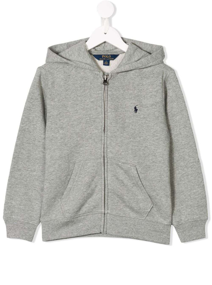 Grey Hoodie With Logo Cotton Boy Polyester Sweatshirts