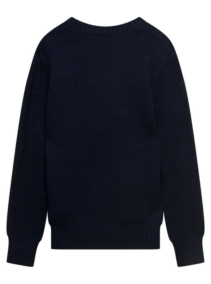 Blue Sweater With Intarsia Teddy Bear Cotton Boy Blu Sweatshirts
