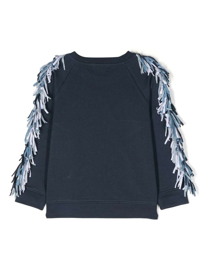 Fringed Sweatshirt With Star Print Blue Cotton Girl Blu Sweatshirts