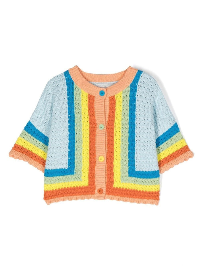 Color-Block Crochet Knit Cardigan Multicolored Cotton Girl Jersey