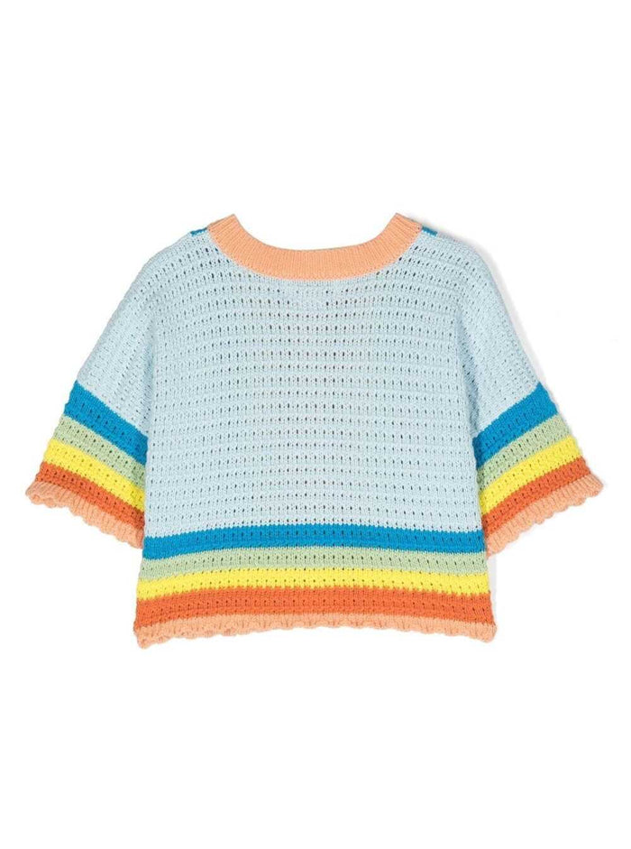 Color-Block Crochet Knit Cardigan Multicolored Cotton Girl Jersey