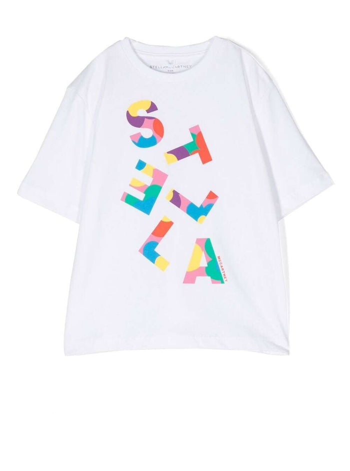 T-Shirt Girocollo Con Stampa Logo Frontale Bianca Cotone Bambina White Cotton Tshirts And Polo Shirts