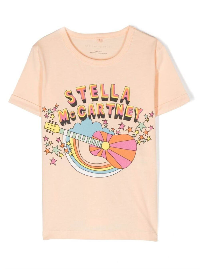 Crewneck T-Shirt With Front Logo Print Orange Cotton Girl Pink Tshirts And Polo Shirts