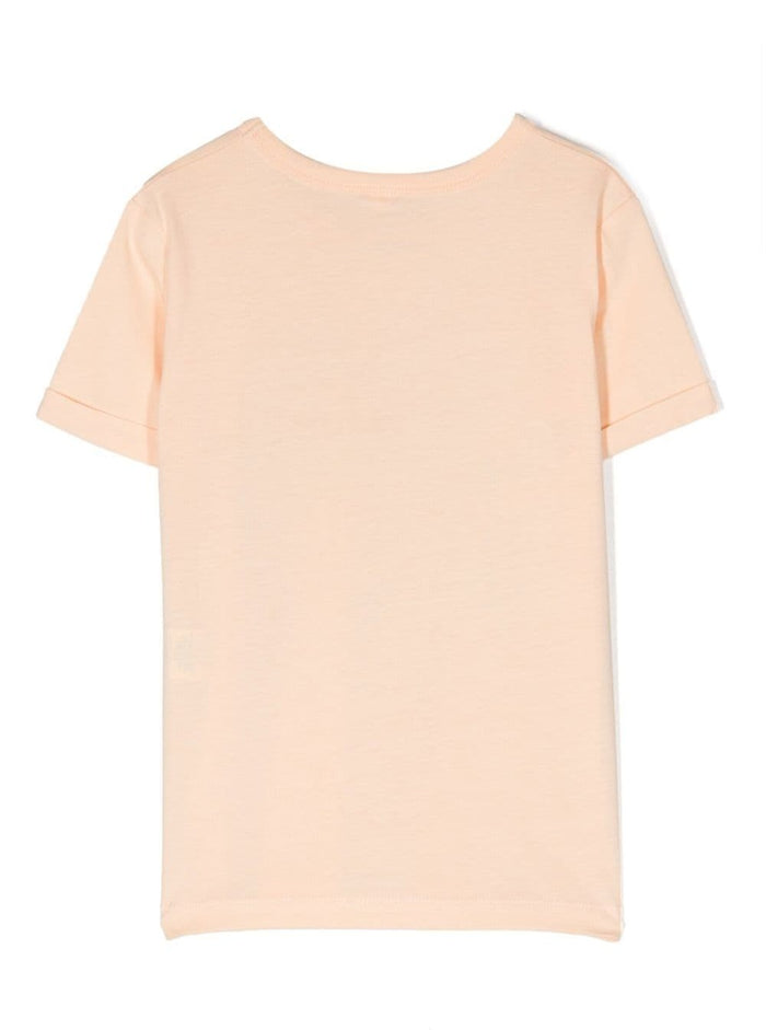 Crewneck T-Shirt With Front Logo Print Orange Cotton Girl Pink Tshirts And Polo Shirts