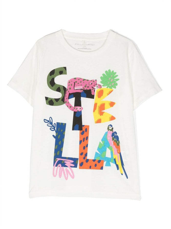 White Cotton T-Shirt With Multicolor Print Stella Mccartney Kids Girl Tshirts And Polo Shirts