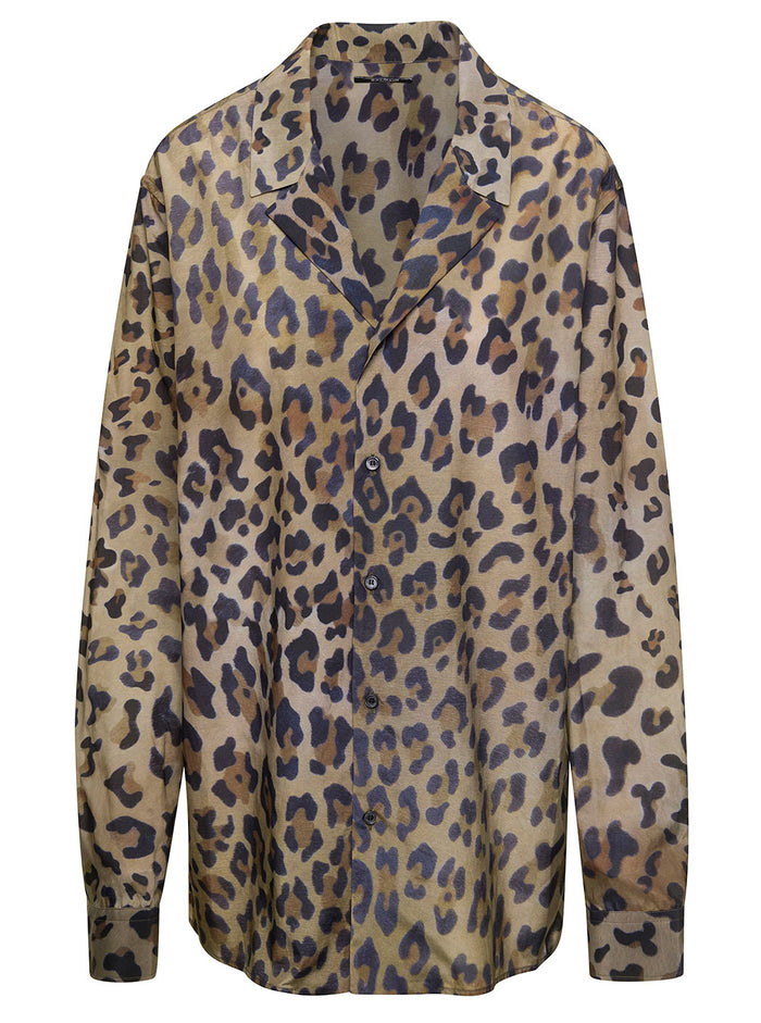 Brown Loose Leopard Printed Pyjama Shirt Cotton Blend Woman Cupromania And Blouses