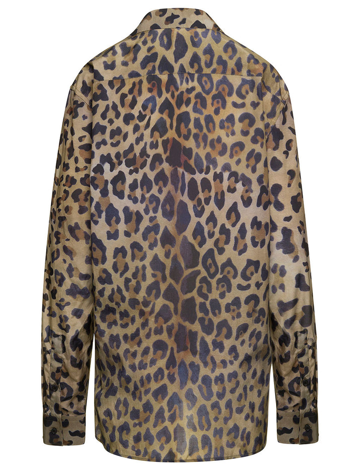 Brown Loose Leopard Printed Pyjama Shirt Cotton Blend Woman Cupromania And Blouses