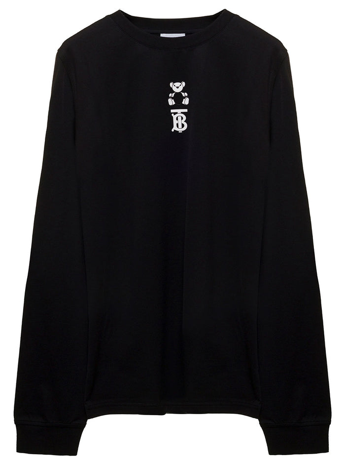 Black Sweater With Contrasting Monogram And Teddy Bear Print Cotton Boy Jersey