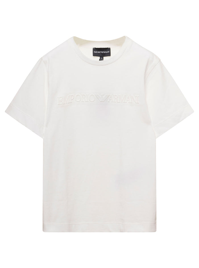 White T-Shirt With Tonal Logo Print Cotton Boy Tshirts And Polo Shirts