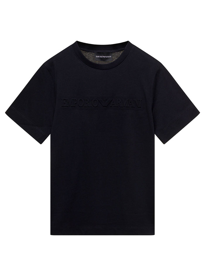 Black T-Shirt With Tonal Logo Print Cotton Boy Blu Tshirts And Polo Shirts
