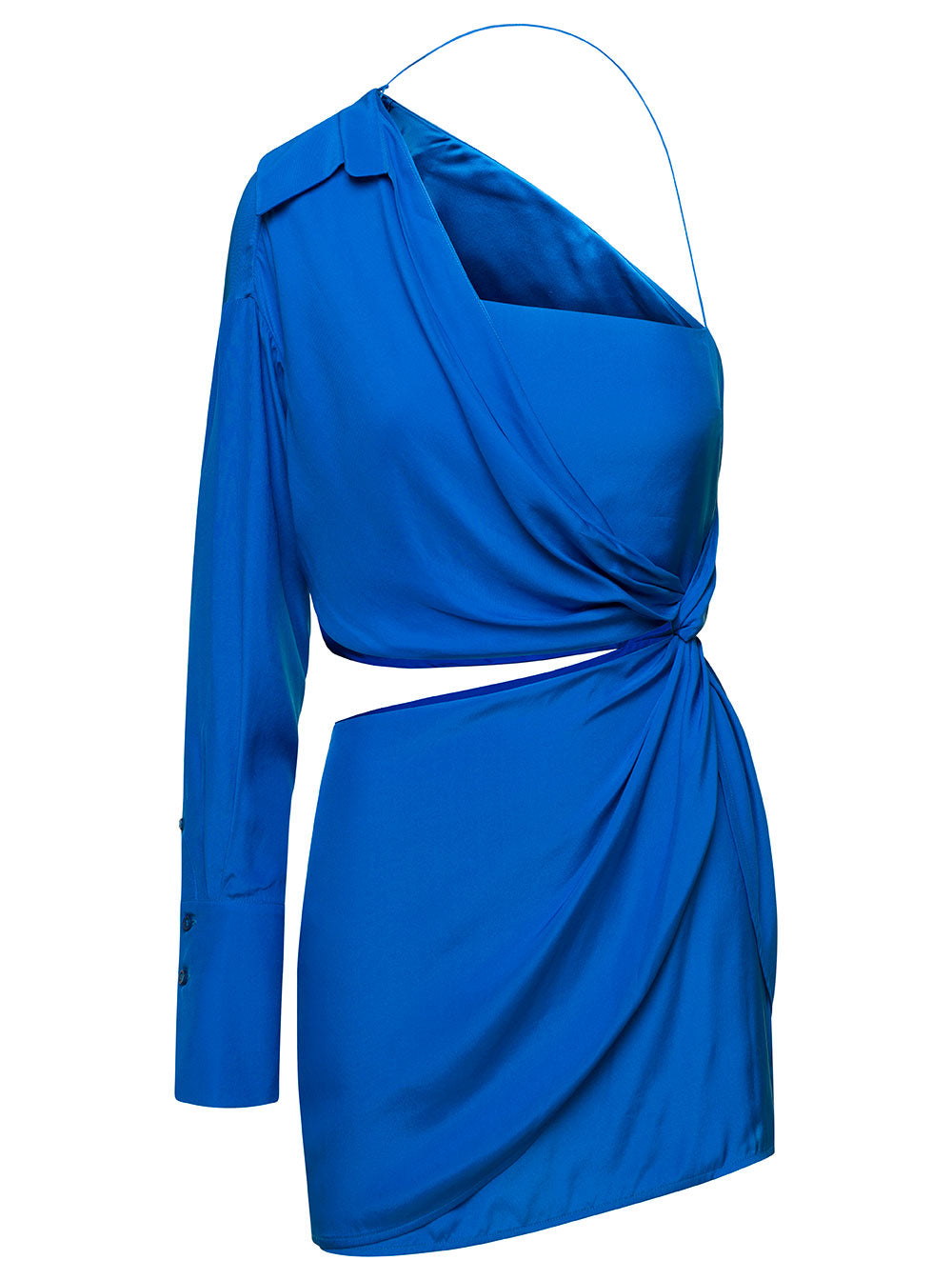 Arica Blue One-Shoulder Draped Mini Dress With Cut-Out Detail Silk Woman Blu