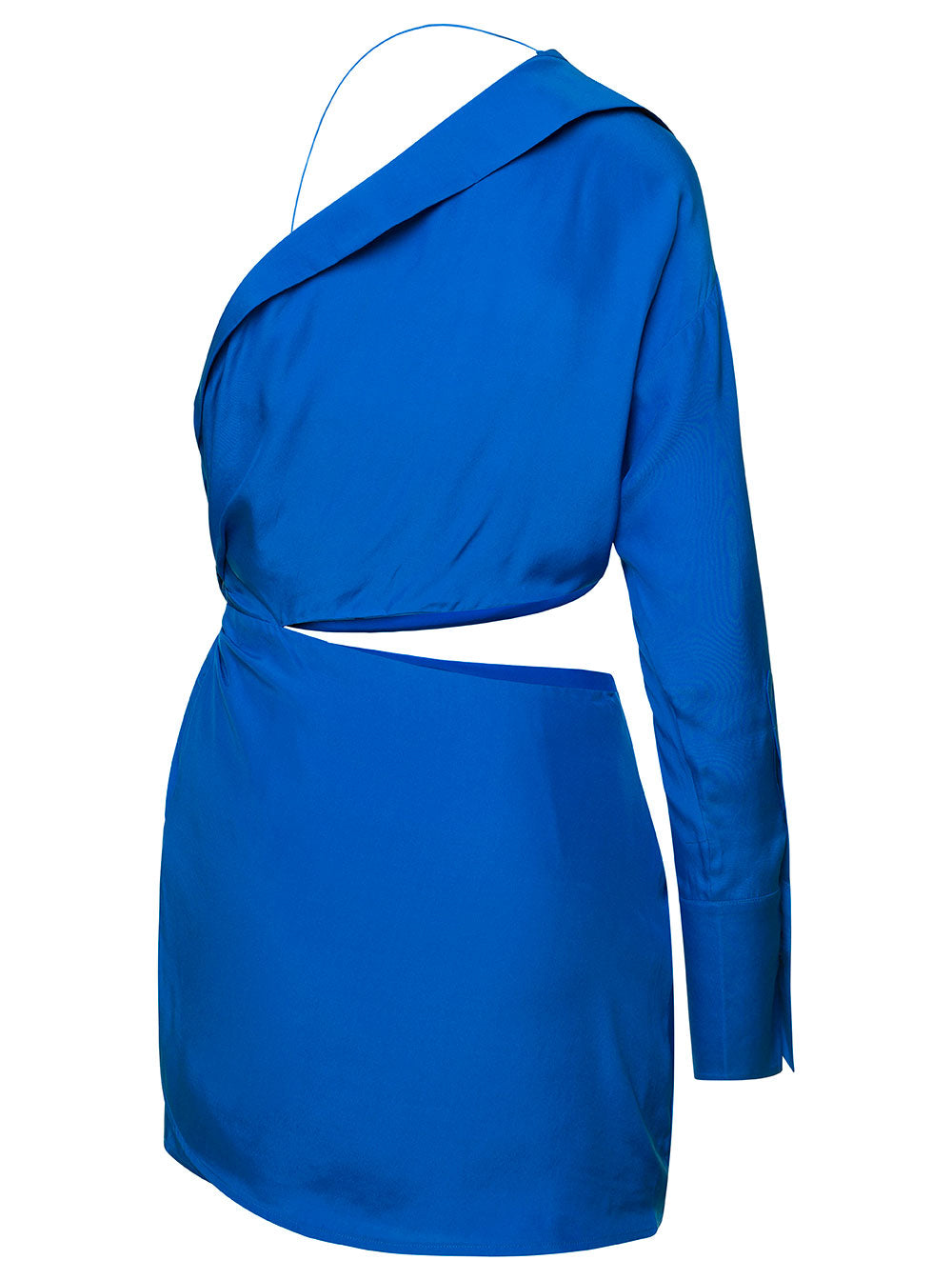 Arica Blue One-Shoulder Draped Mini Dress With Cut-Out Detail Silk Woman Blu