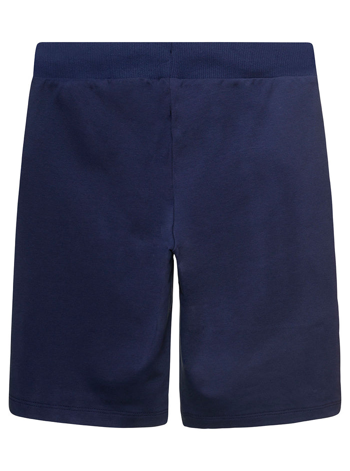 Blue Drawstring Shorts With Vertical Logo Lettering Print Stretch Cotton Boy Blu Elastane And Bermuda