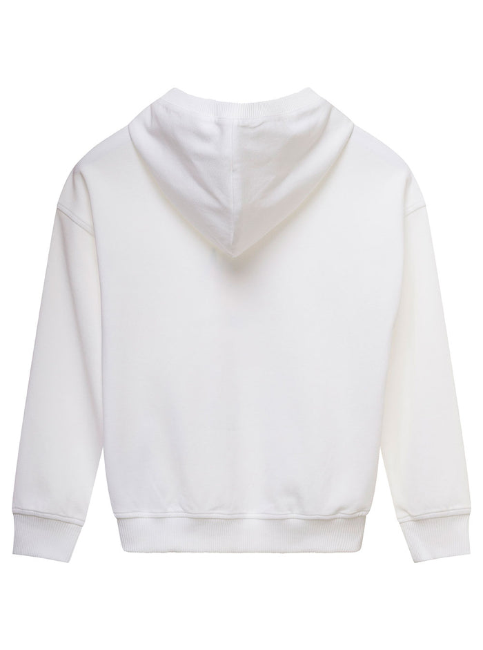 White Hoodie With Graphic Print And Logo Lettering Cotton Boy Sweatshirts
