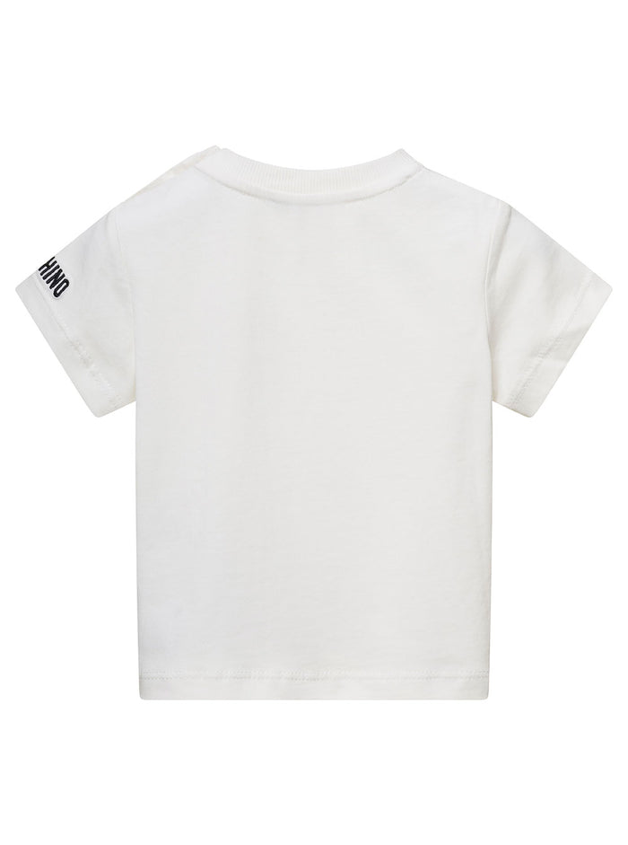 White T-Shirt With Teddy Bear Embroidery On Chest Pocket Cotton Baby Tshirts And Polo Shirts