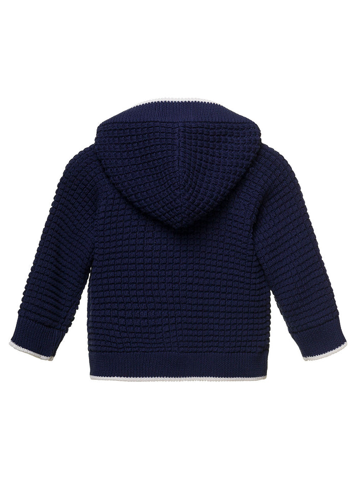 Blue Knitted Cardigan With Contrasting Trim And Teddy Bear Details Cotton Baby Blu Sweatshirts