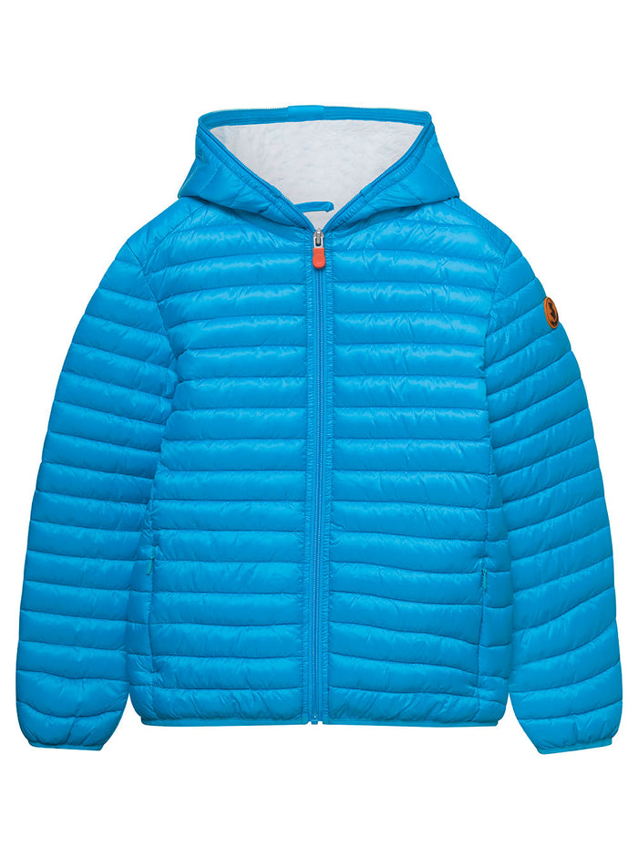 Gillo Light Blue Hooded Down Jacket With Logo Patch Polyeter Boy Polyester