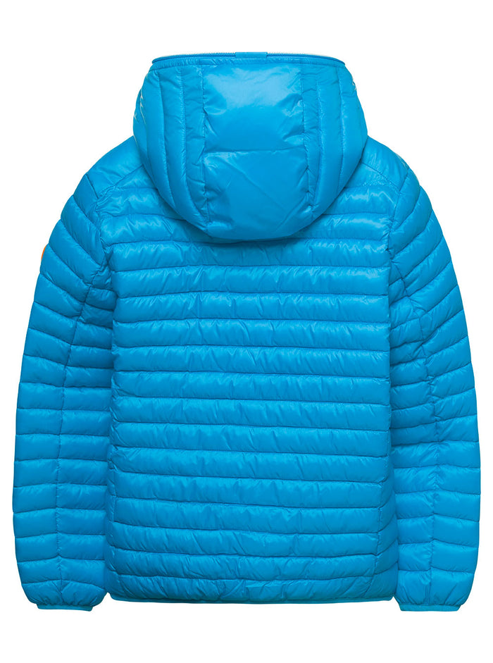 Gillo Light Blue Hooded Down Jacket With Logo Patch Polyeter Boy Polyester