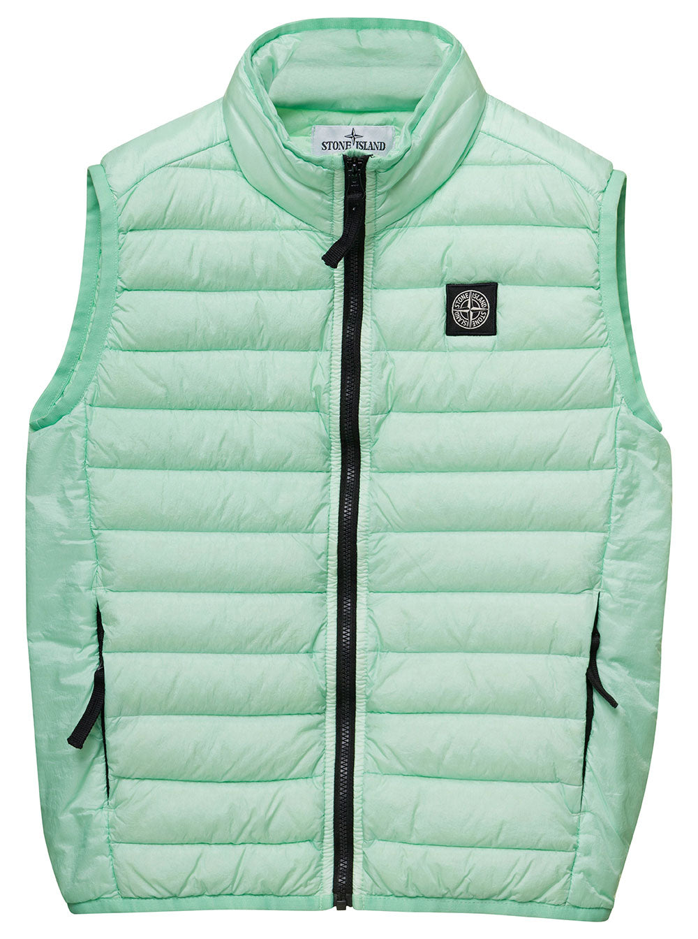 Light Blue Sleeveless Down Jacket With Zip And Logo Patch Polyamide Boy Polyammide