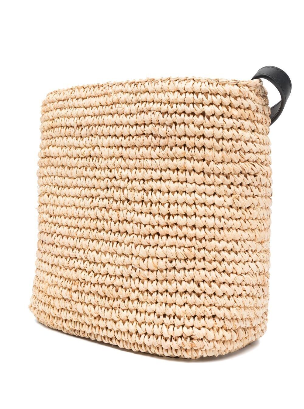 Beige Woven Sac Seau Bag With Signature Boke Flower Logo Raffia Rafia Crossbody