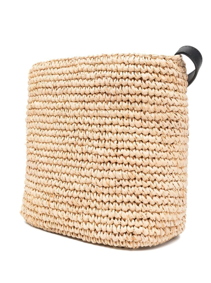Beige Woven Sac Seau Bag With Signature Boke Flower Logo Raffia Rafia Crossbody