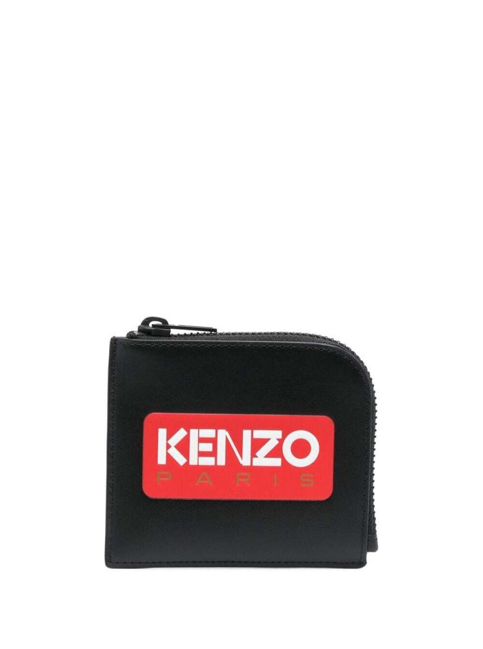 Black Coin Purse With Logo Print Leather Man Bovine Products