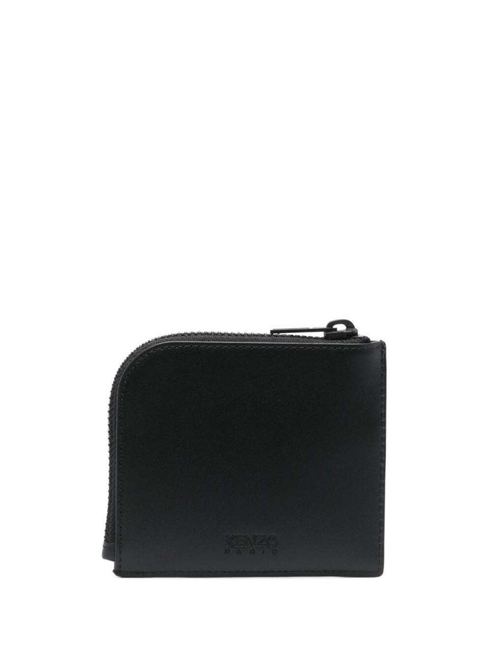 Black Coin Purse With Logo Print Leather Man Bovine Products