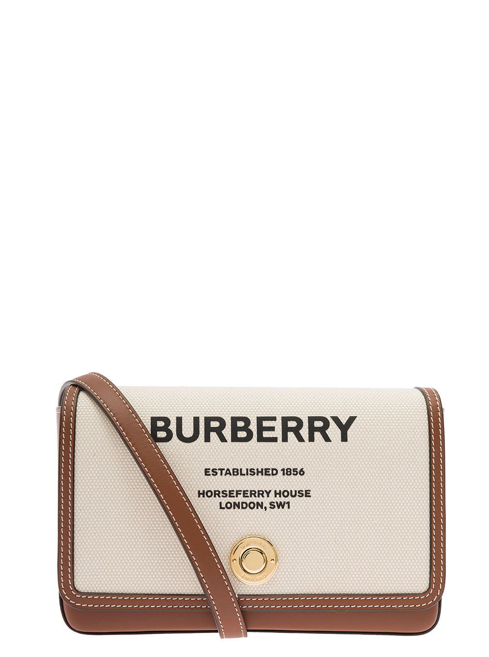 New Hampshire Brown And White Shoulder Bag With Logo Lettering Print Cotton Blend Woman Elastane Crossbody