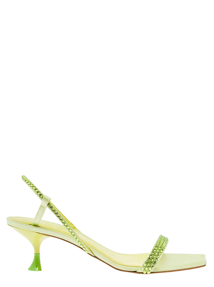 Eloise Green Sandals With Rhinestone Embellishment And Spool Heel Viscose Blend Woman Yellow Silk Flat Shoes