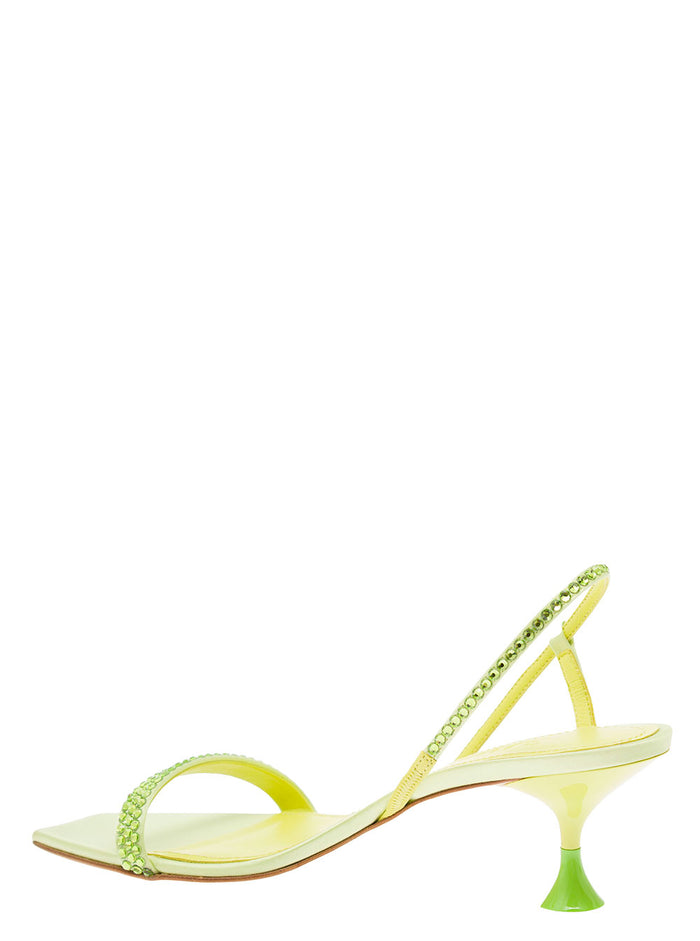 Eloise Green Sandals With Rhinestone Embellishment And Spool Heel Viscose Blend Woman Yellow Silk Flat Shoes