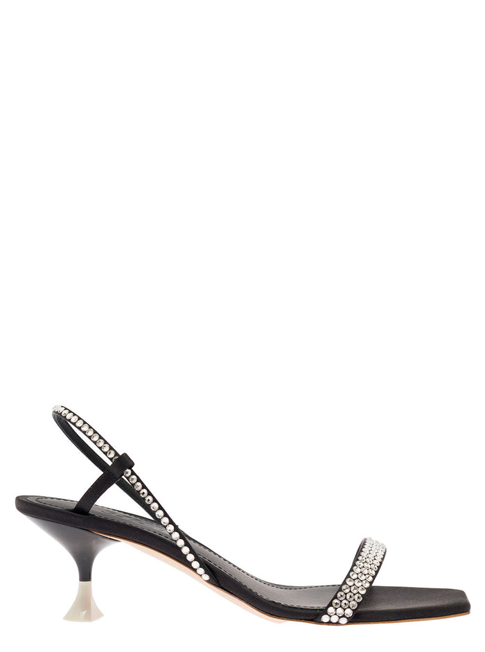Eloise Black Sandals With Rhinestone Embellishment And Spool Heel Viscose Blend Woman Silk Flat Shoes