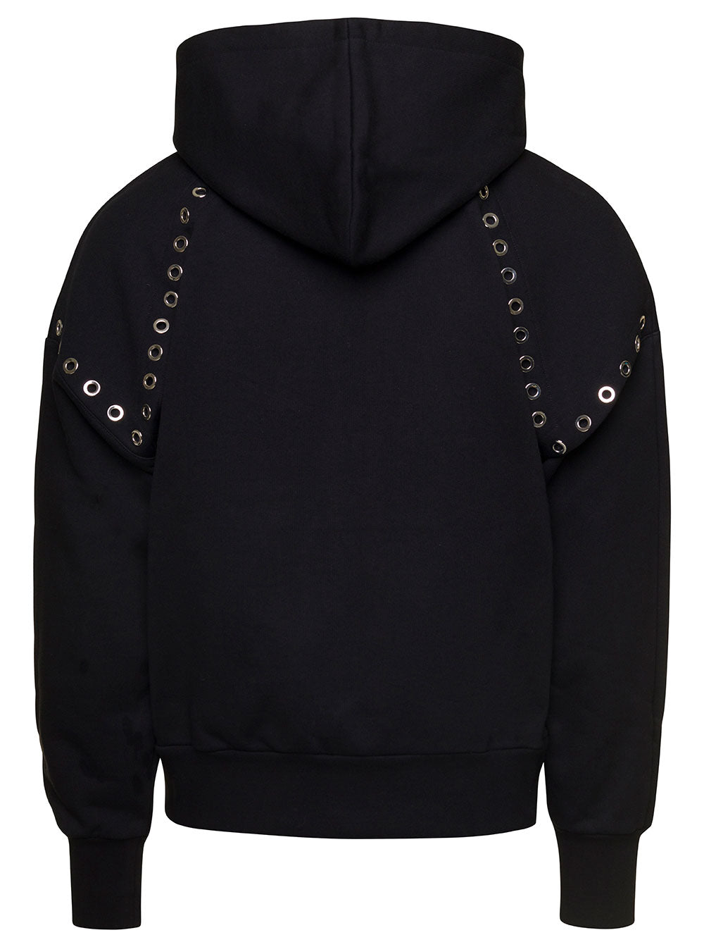 Black Hoodie With Eyelet Details Cotton Man Sweatshirts