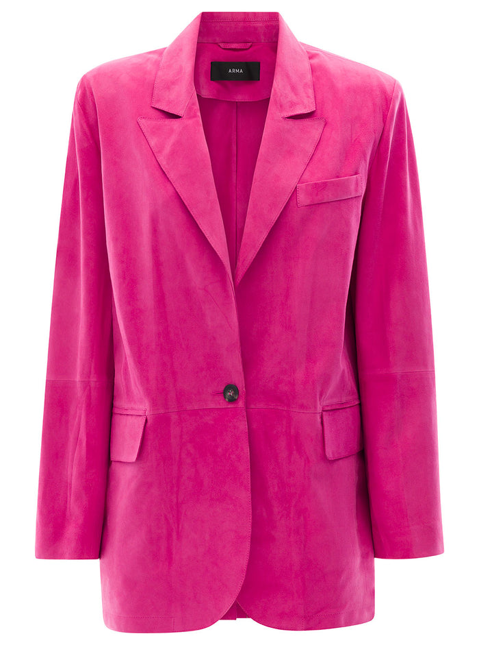 Hot Pink Goat Suede Blazer With Front Pockets Woman Fuxia Blazers