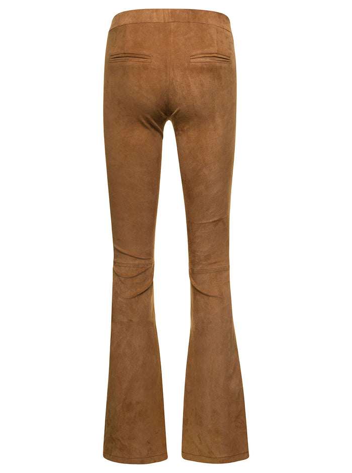 Brown Izzy Stretch Suede Pants Lamb Woman Trousers