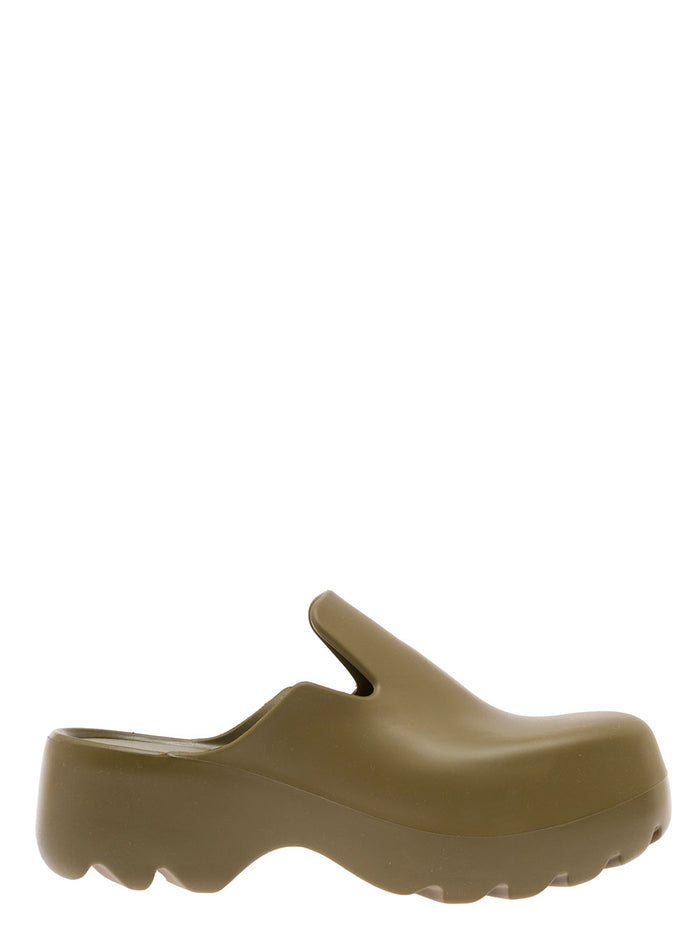 Green Rubber Flash Clogs Flat Shoes