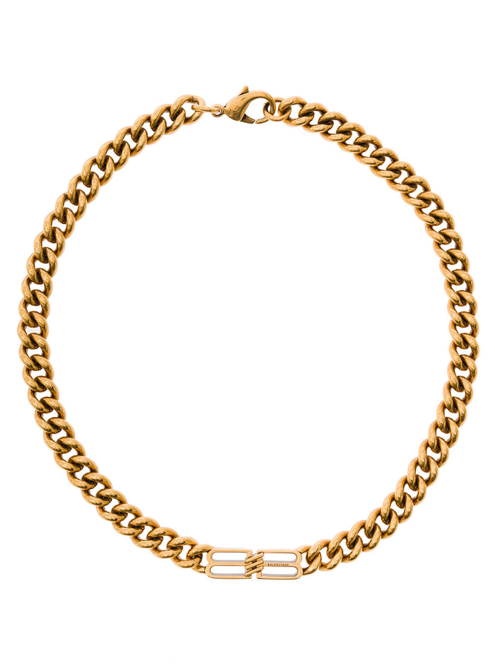 Antique Gold-Finished Link Chain Necklace With Bb Icon Logo Brass Woman Metallic Laiton Necklaces