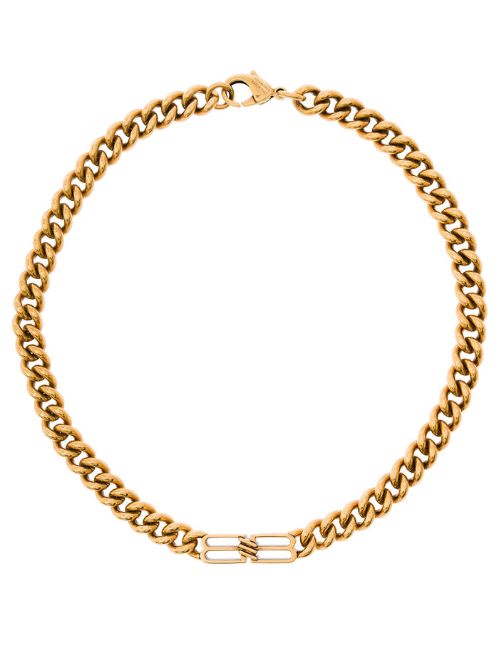 Antique Gold-Finished Link Chain Necklace With Bb Icon Logo Brass Woman Metallic Laiton Necklaces