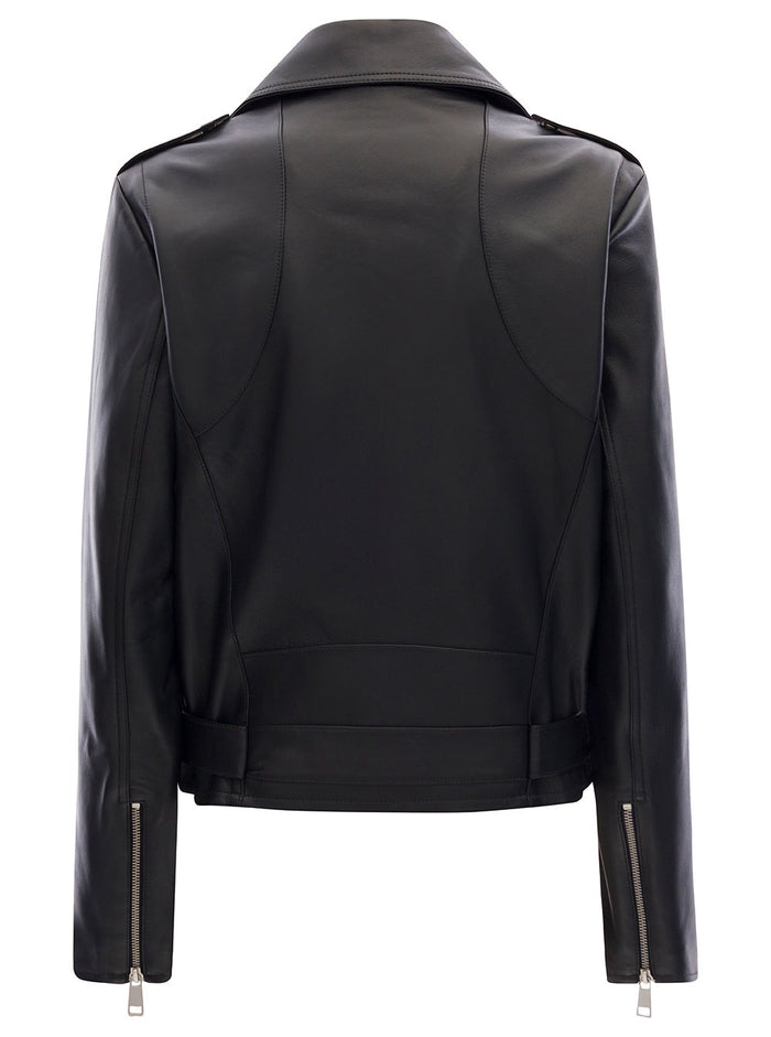 Ardenia Black Leather Biker Jacket Woman Lamb