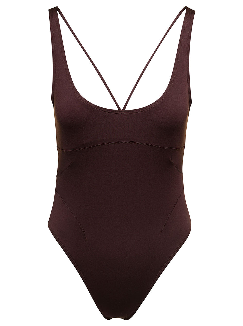 Brown One-Piece Swimsuit With Logo-Plaque Recycled Polyester Woman Elastan Beachwear